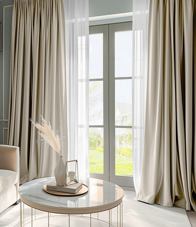 Antique Beige Solid Faux Silk Taffeta Custom Curtain