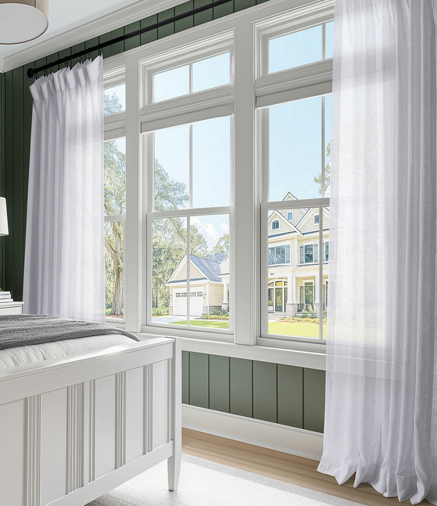 Aspen White Textured Faux Linen Sheer Custom Curtain