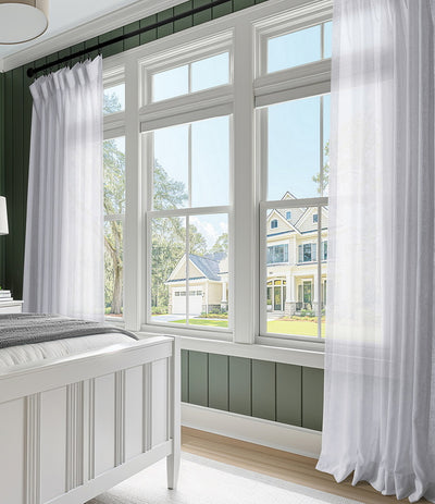 Aspen White Textured Faux Linen Sheer Custom Curtain