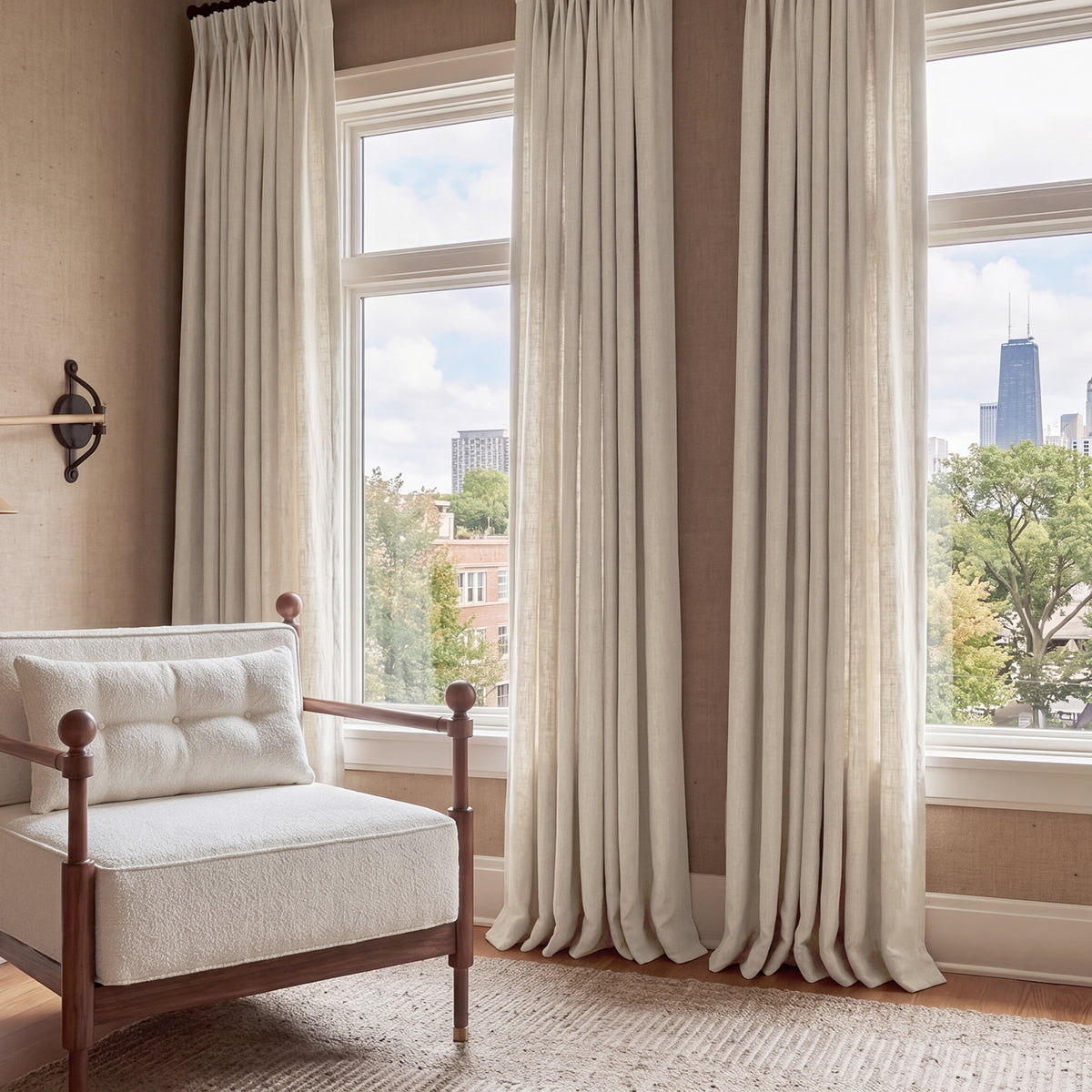 Mod Beige Belga Faux Linen Custom Curtain