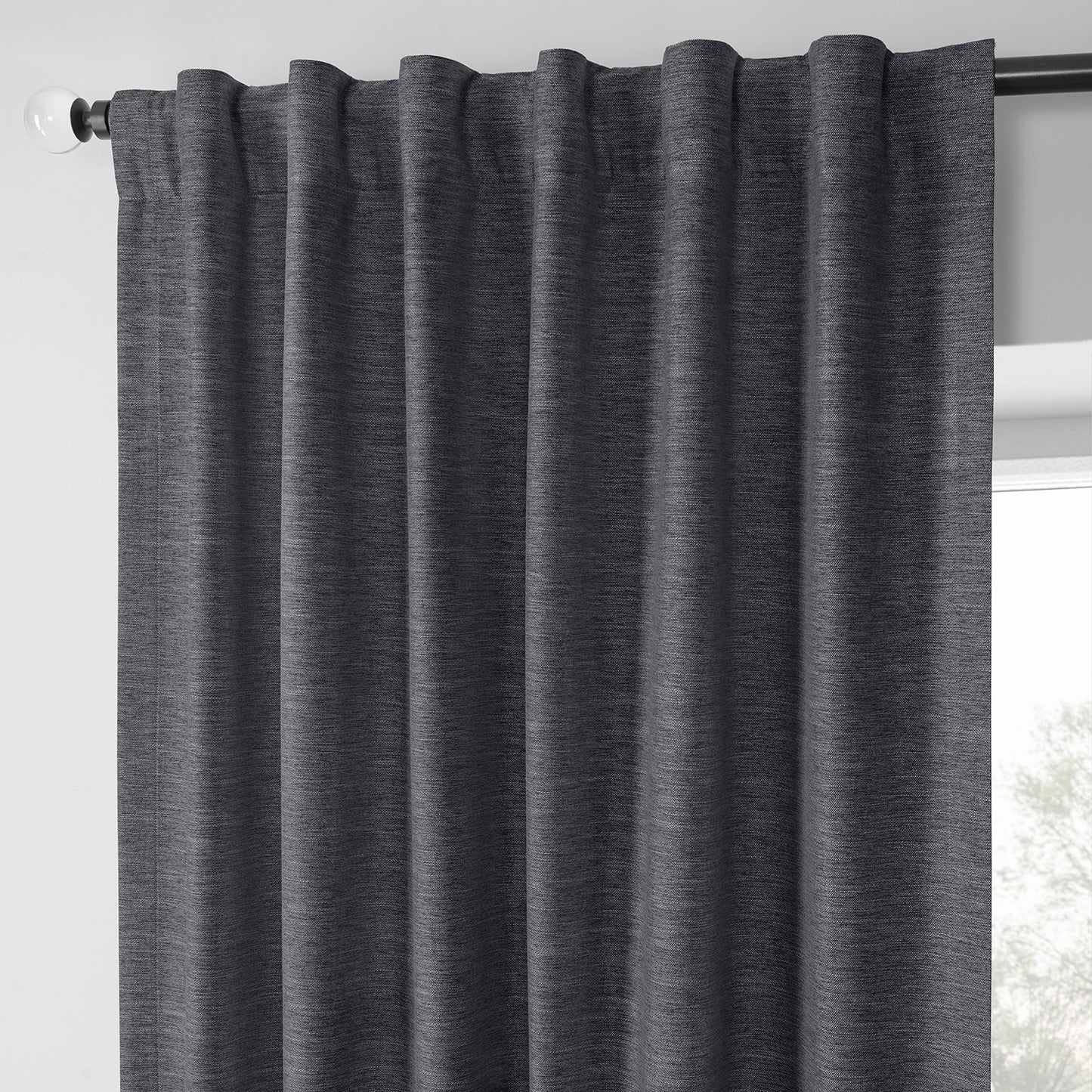 Rustic Charcoal Boho Chic Faux Linen Blackout Curtain Pair (2 Panels)