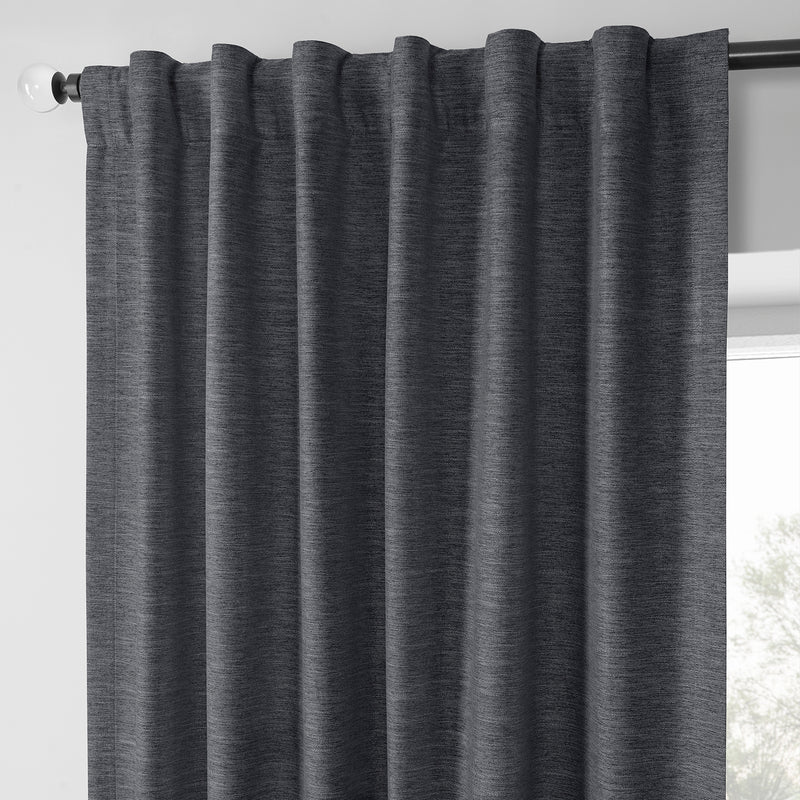 Rustic Charcoal Boho Chic Faux Linen Blackout Curtain Pair (2 Panels)