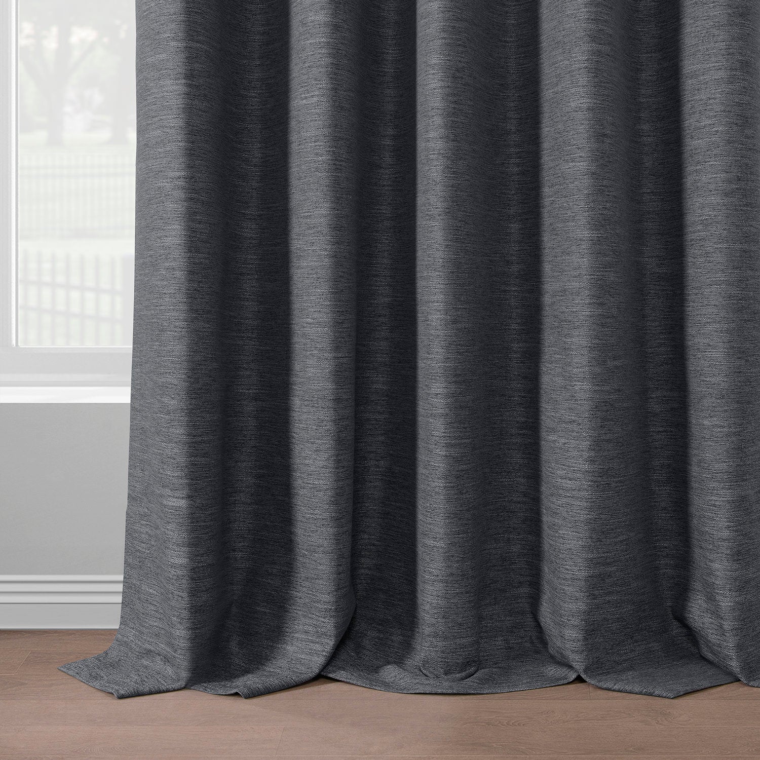 Rustic Charcoal Boho Chic Faux Linen Blackout Curtain Pair (2 Panels)