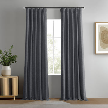 Rustic Charcoal Boho Chic Faux Linen Blackout Curtain Pair (2 Panels)
