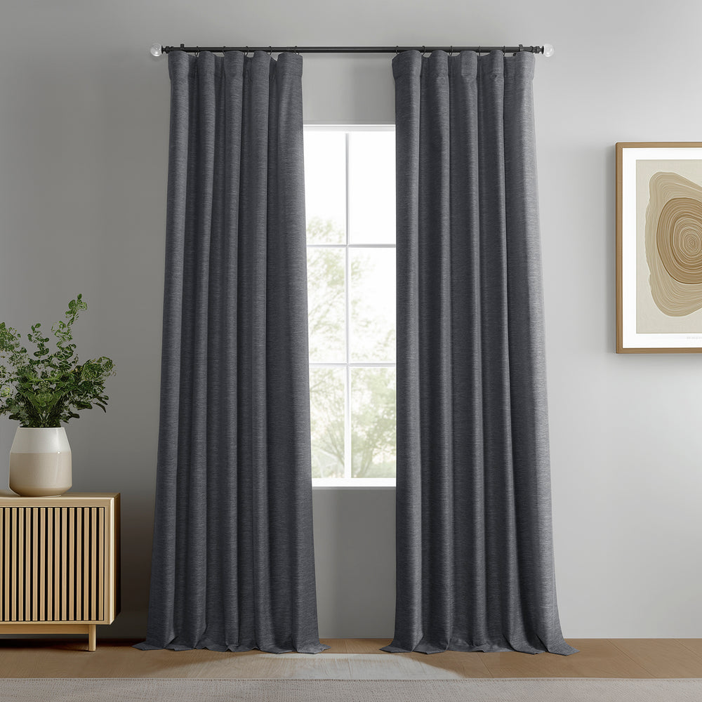 Rustic Charcoal Boho Chic Faux Linen Blackout Curtain Pair (2 Panels)