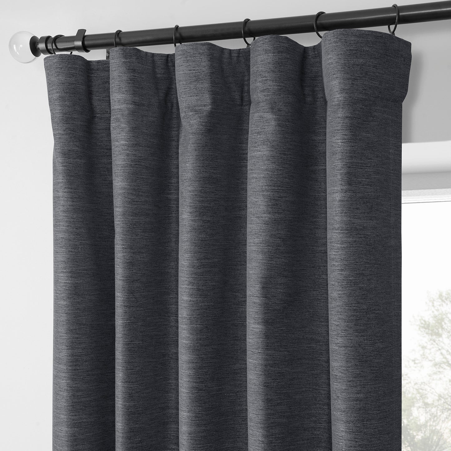 Rustic Charcoal Boho Chic Faux Linen Blackout Curtain Pair (2 Panels)