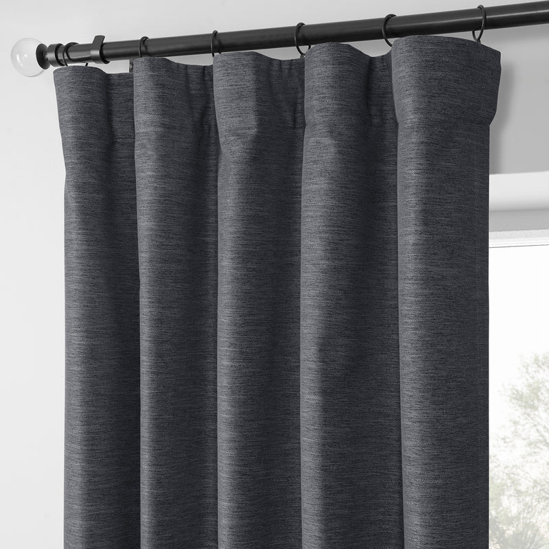 Rustic Charcoal Boho Chic Faux Linen Blackout Curtain Pair (2 Panels)