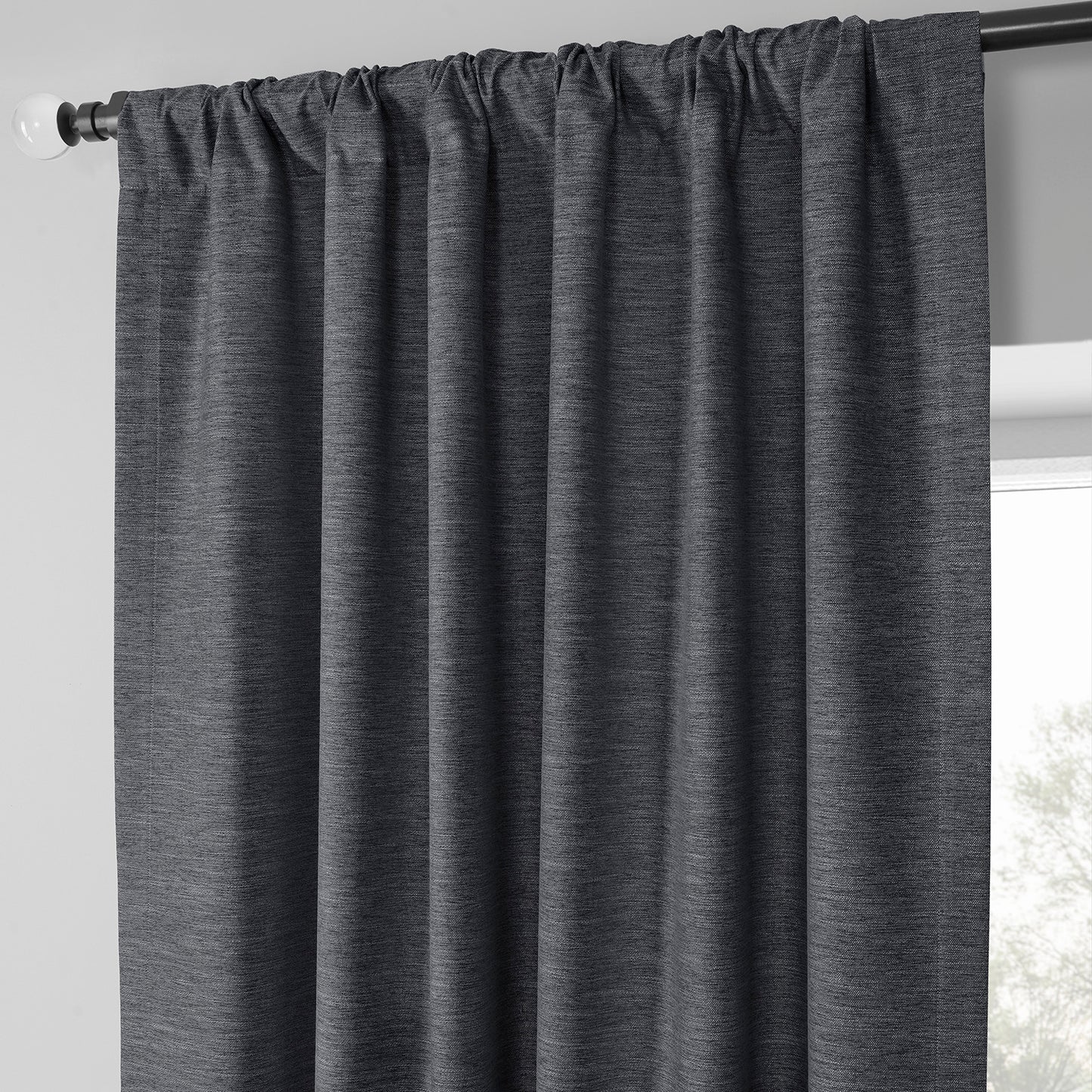 Rustic Charcoal Boho Chic Faux Linen Blackout Curtain Pair (2 Panels)