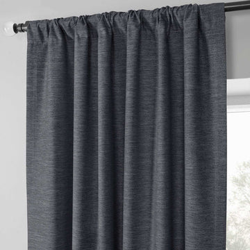 Rustic Charcoal Boho Chic Faux Linen Blackout Curtain Pair (2 Panels)