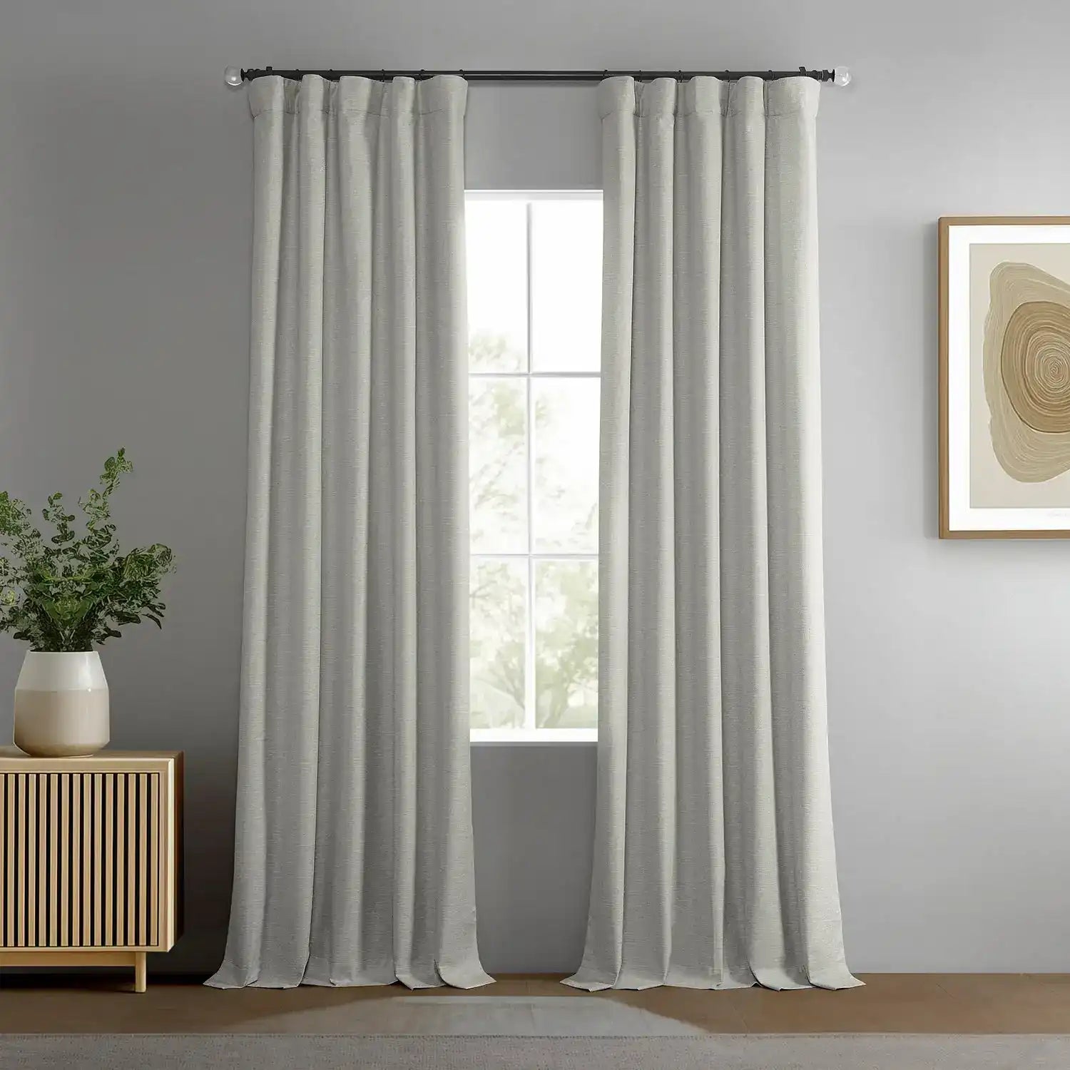 Farmhouse Birch Boho Chic Faux Linen Blackout Curtain Pair (2 Panels)