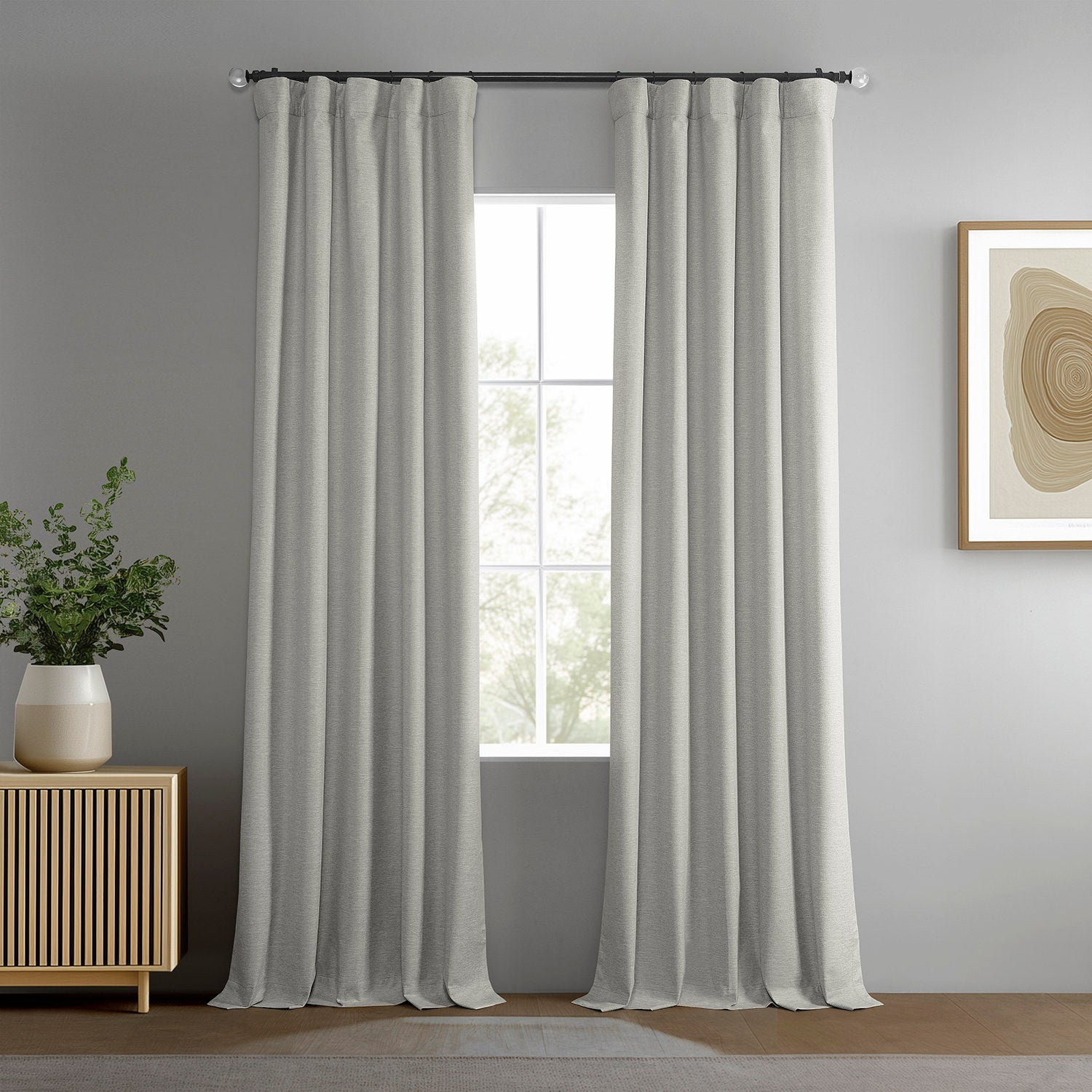 Farmhouse Birch Boho Chic Faux Linen Blackout Curtain Pair (2 Panels)