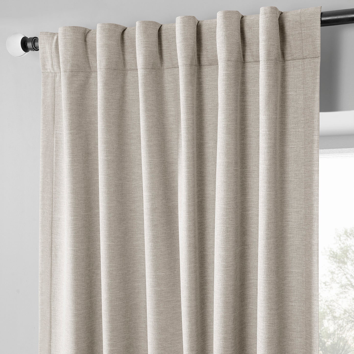 Coastal Beige Boho Chic Faux Linen Blackout Curtain Pair (2 Panels)