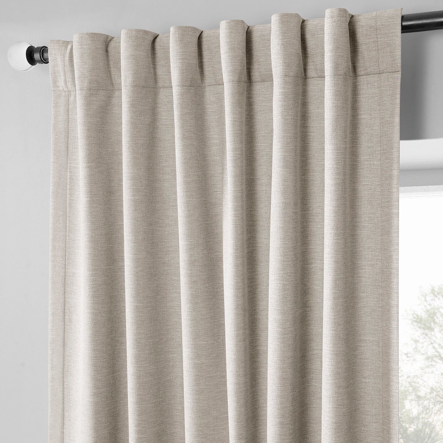 Coastal Beige Boho Chic Faux Linen Blackout Curtain Pair (2 Panels)