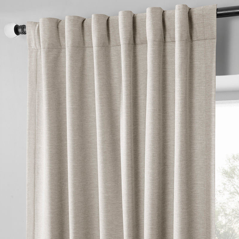 Coastal Beige Boho Chic Faux Linen Blackout Curtain Pair (2 Panels)