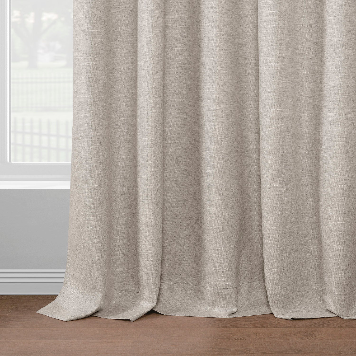 Coastal Beige Boho Chic Faux Linen Blackout Curtain Pair (2 Panels)