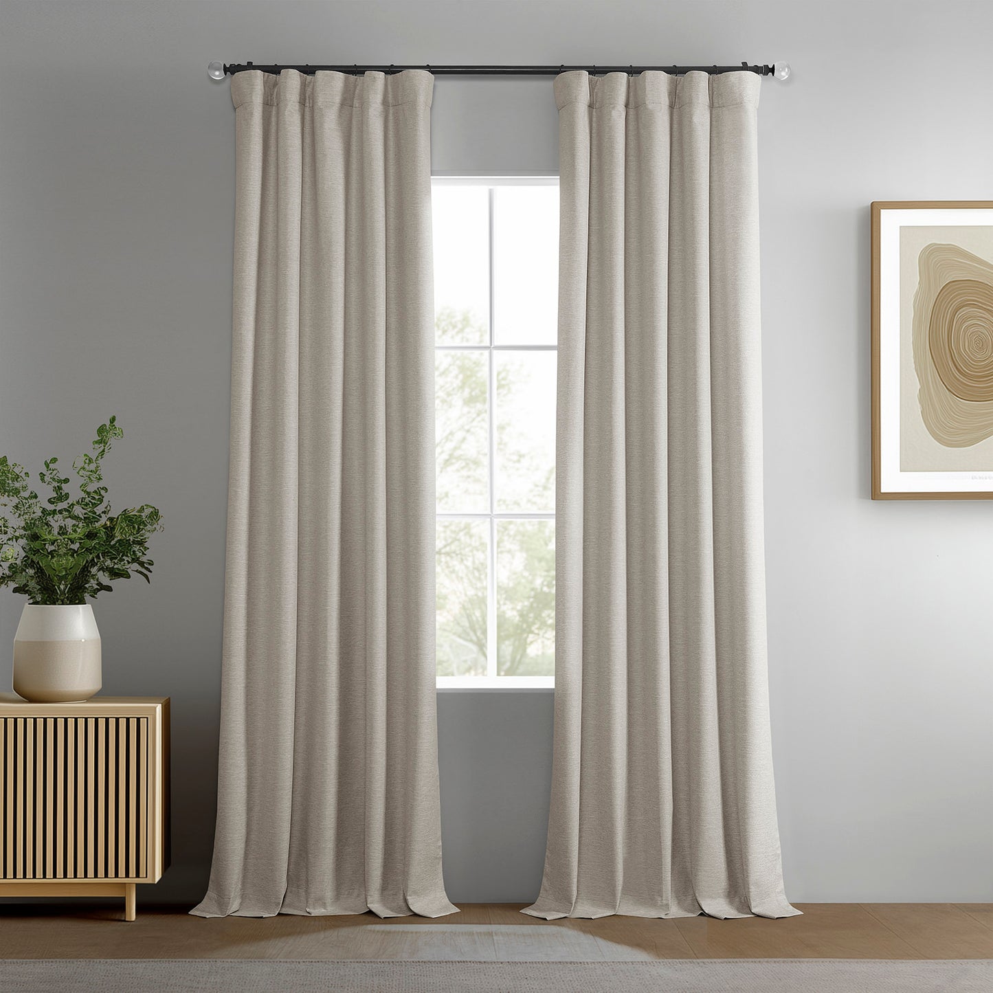 Coastal Beige Boho Chic Faux Linen Blackout Curtain Pair (2 Panels)