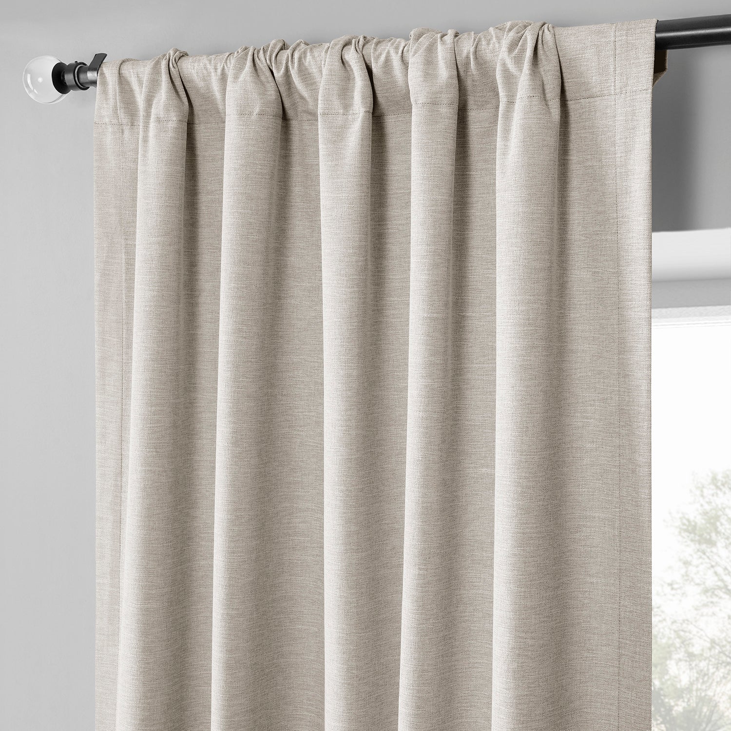 Coastal Beige Boho Chic Faux Linen Blackout Curtain Pair (2 Panels)