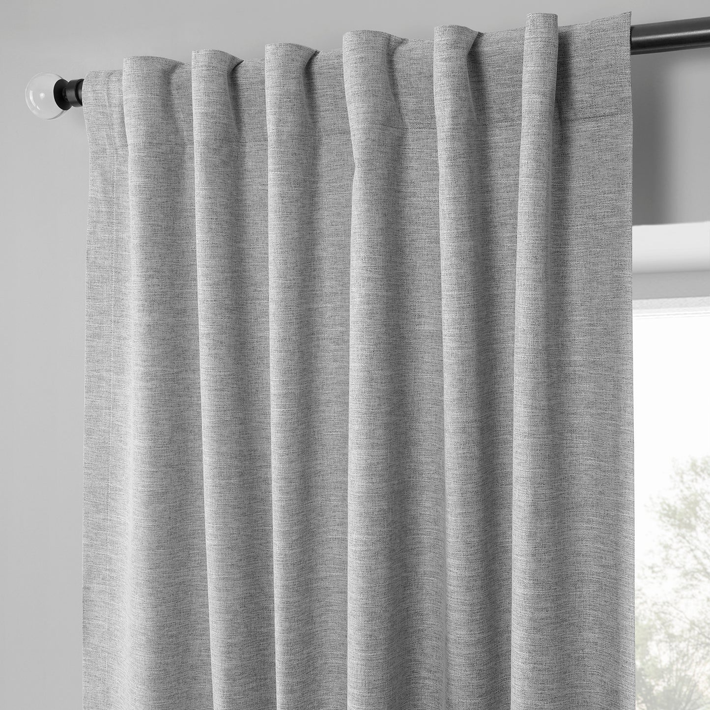 Modern Grey Boho Chic Faux Linen Blackout Curtain Pair (2 Panels)