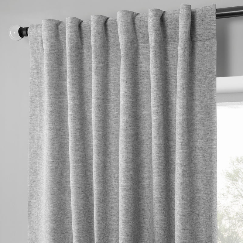Modern Grey Boho Chic Faux Linen Blackout Curtain Pair (2 Panels)