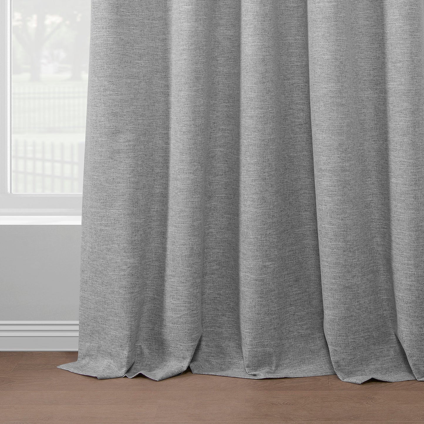 Modern Grey Boho Chic Faux Linen Blackout Curtain Pair (2 Panels)