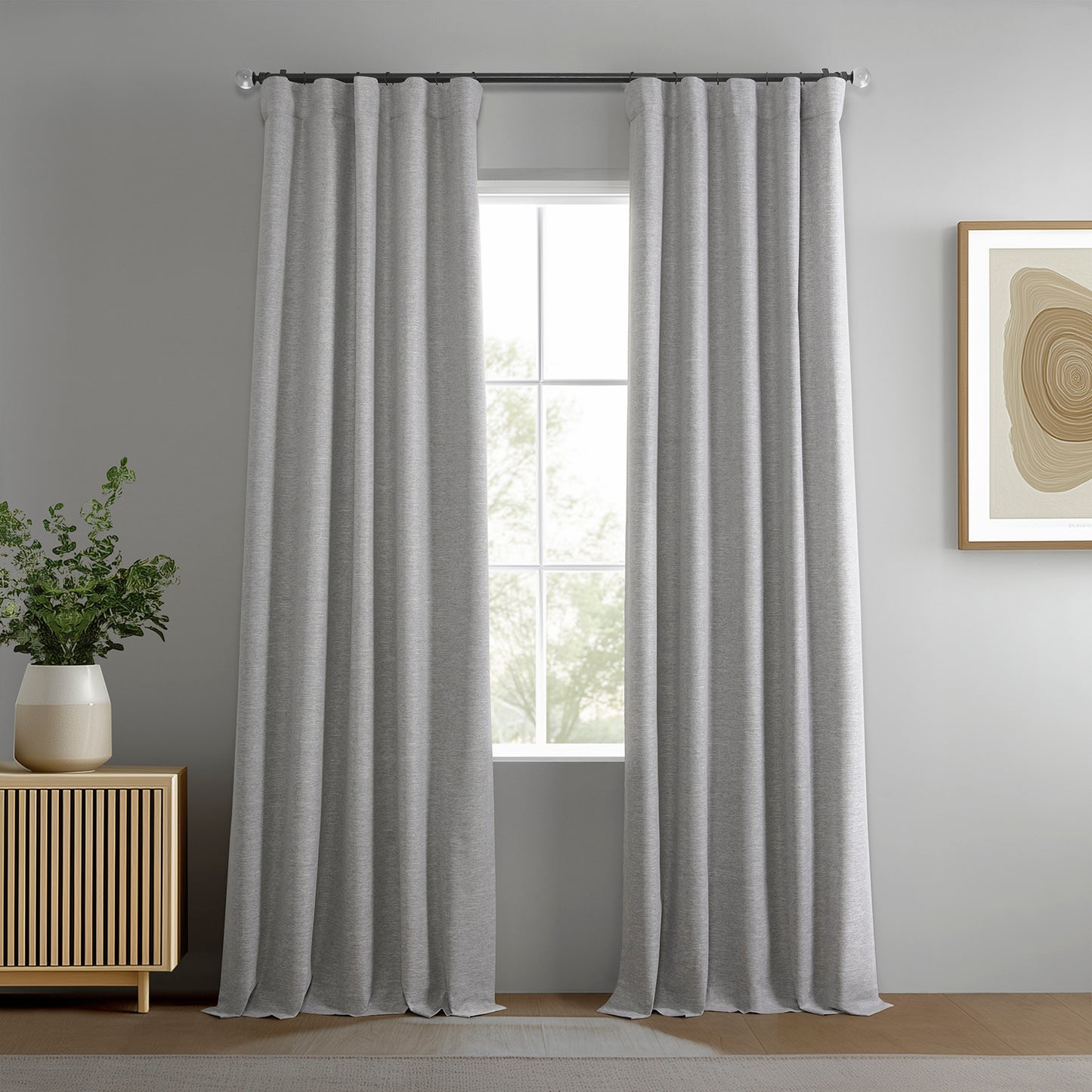 Modern Grey Boho Chic Faux Linen Blackout Curtain Pair (2 Panels)