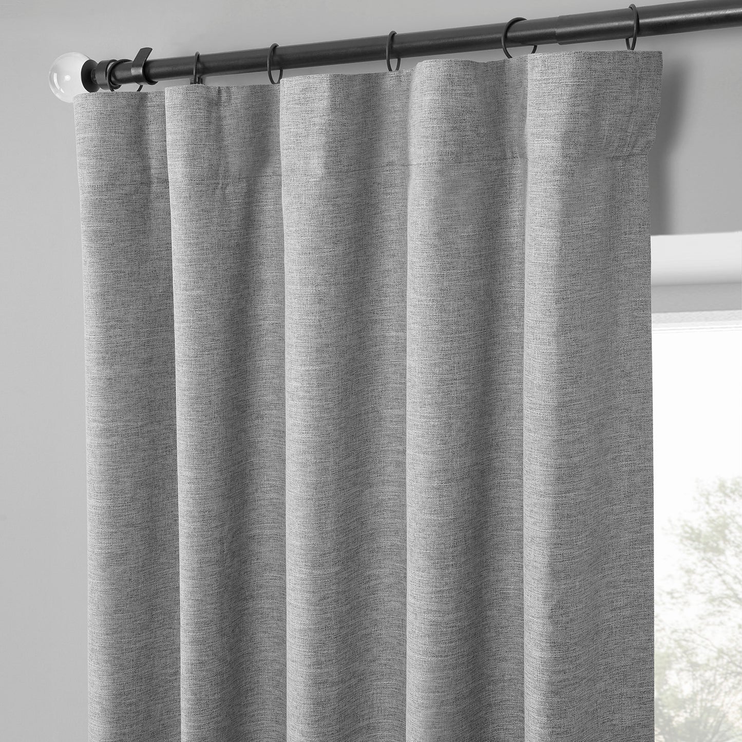 Modern Grey Boho Chic Faux Linen Blackout Curtain Pair (2 Panels)