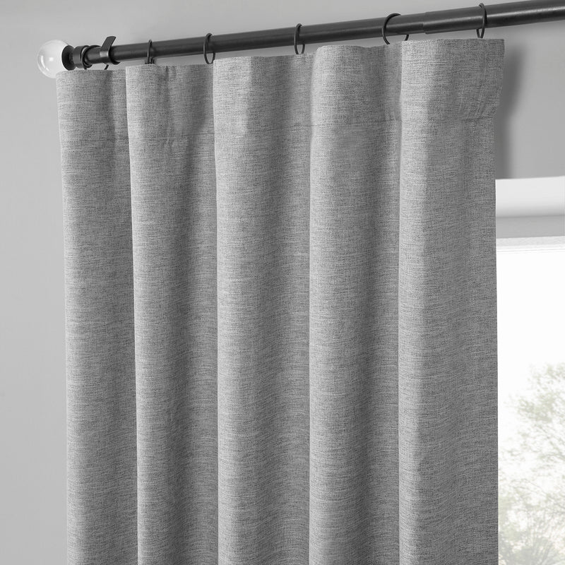 Modern Grey Boho Chic Faux Linen Blackout Curtain Pair (2 Panels)