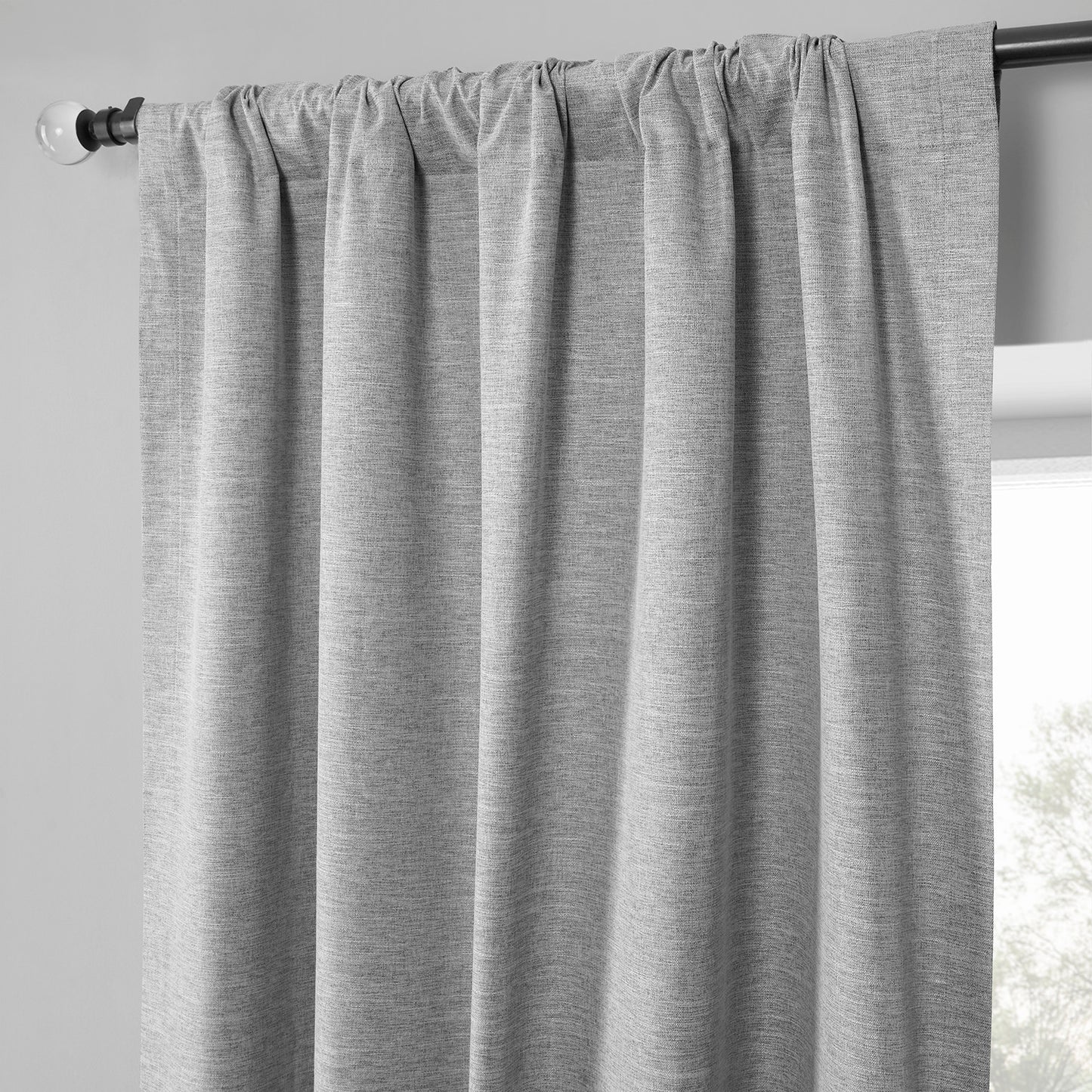 Modern Grey Boho Chic Faux Linen Blackout Curtain Pair (2 Panels)