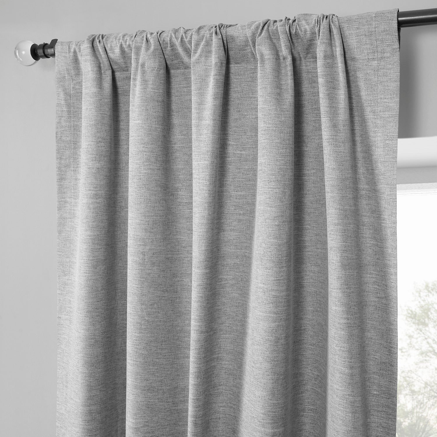 Modern Grey Boho Chic Faux Linen Blackout Curtain Pair (2 Panels)