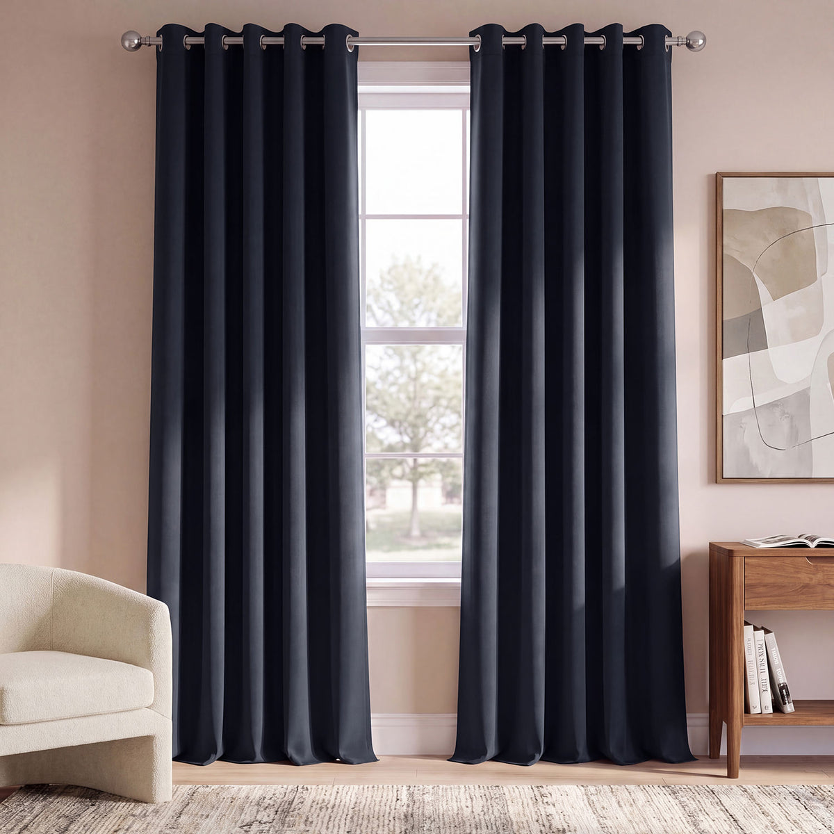 Navy Blue Grommet Room Darkening Curtain