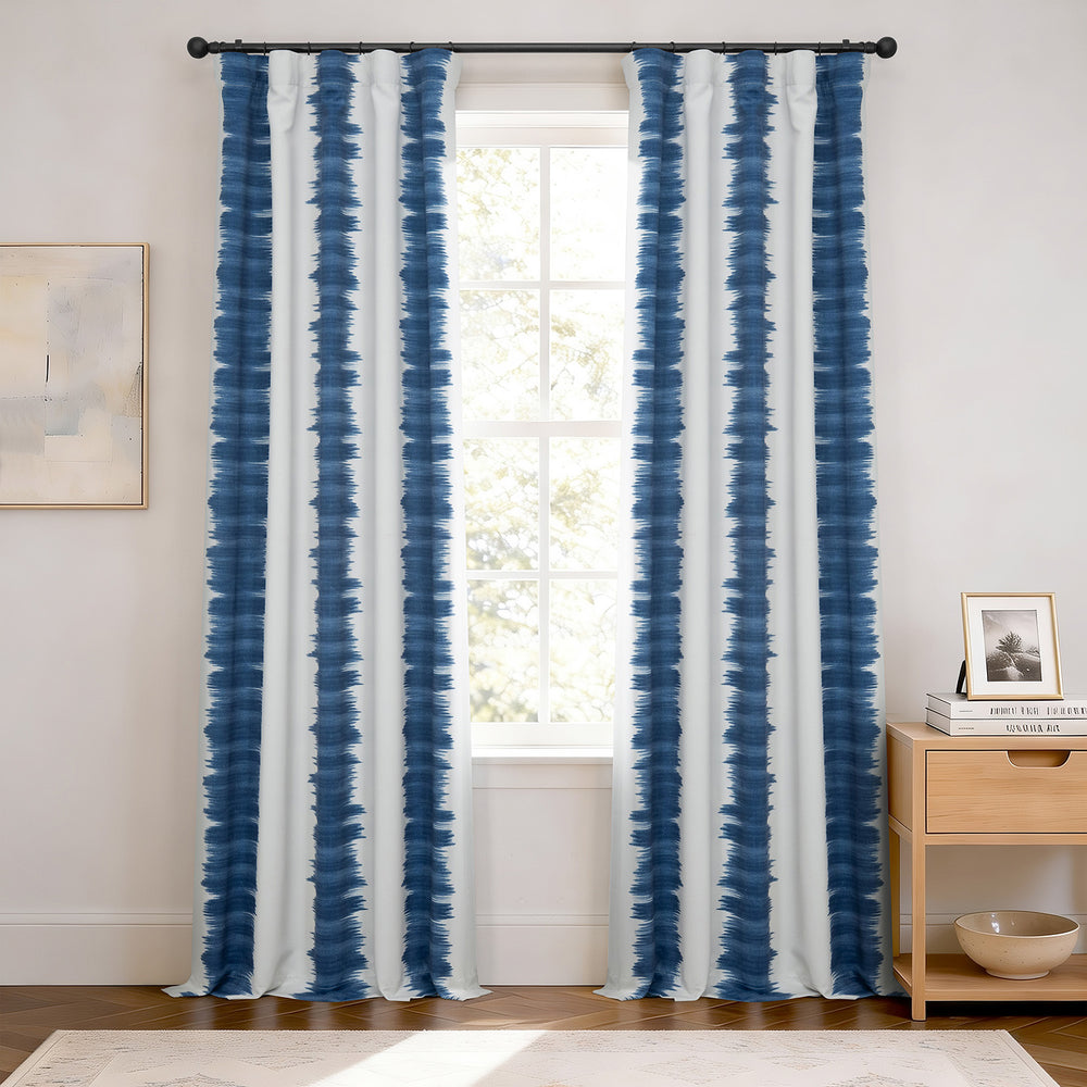Flambe Blue Striped Room Darkening Curtain