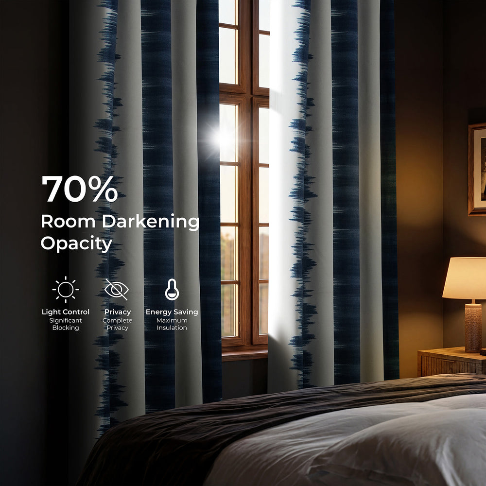 Flambe Blue Striped Room Darkening Curtain