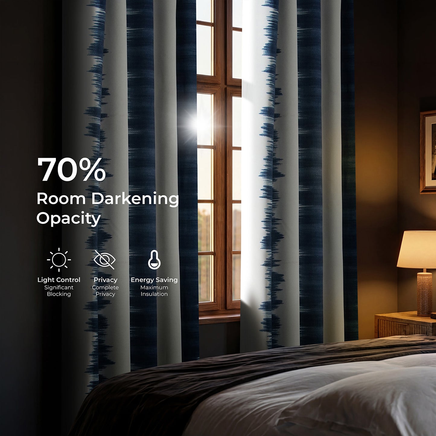 Flambe Blue Striped Room Darkening Curtain