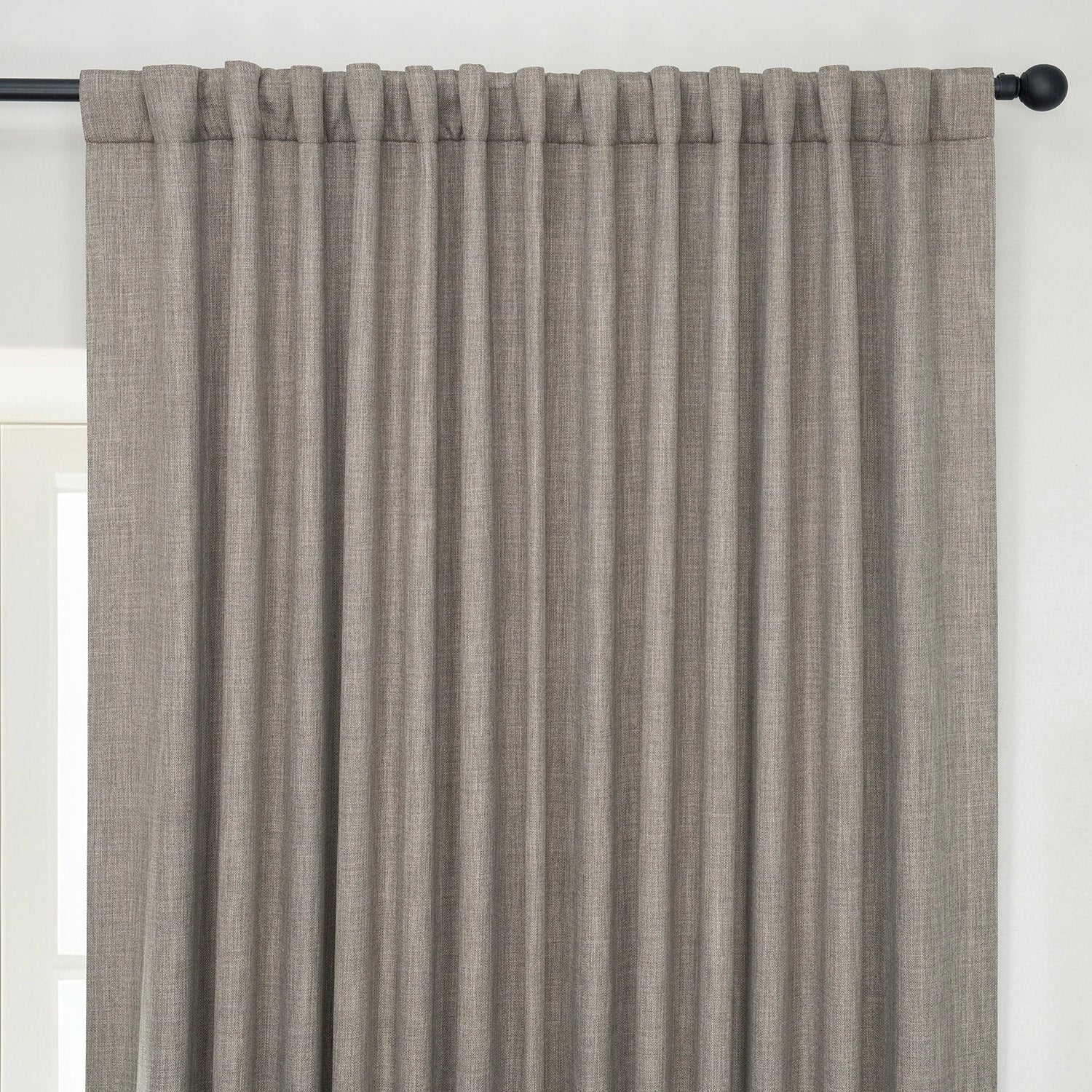 Mink Extra Wide Textured Faux Linen Room Darkening Curtain