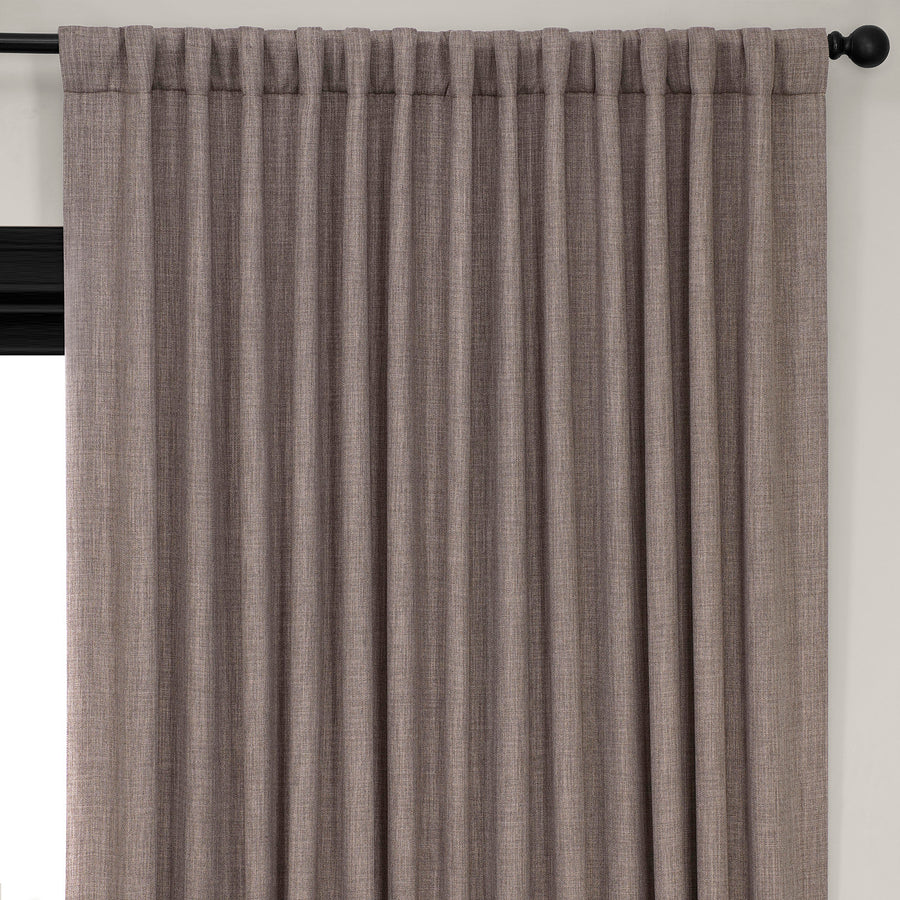 Mink Extra Wide Textured Faux Linen Room Darkening Curtain