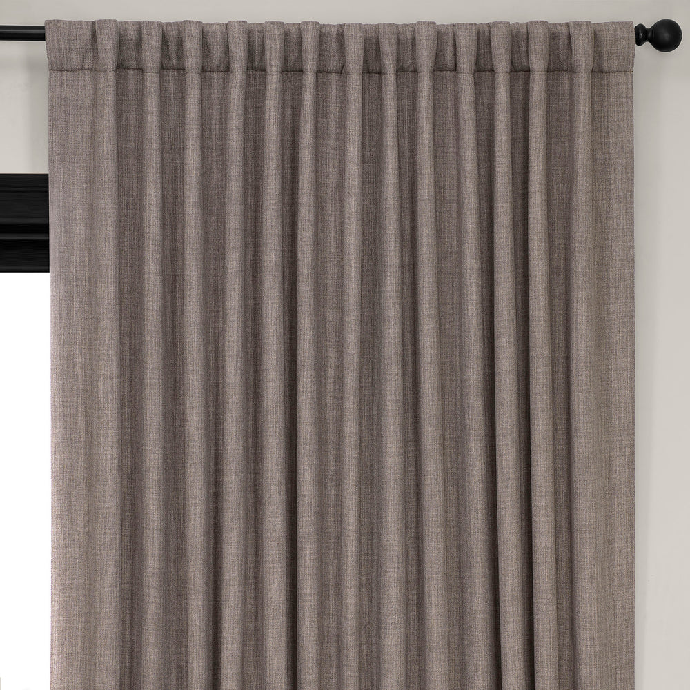 Mink Extra Wide Textured Faux Linen Room Darkening Curtain