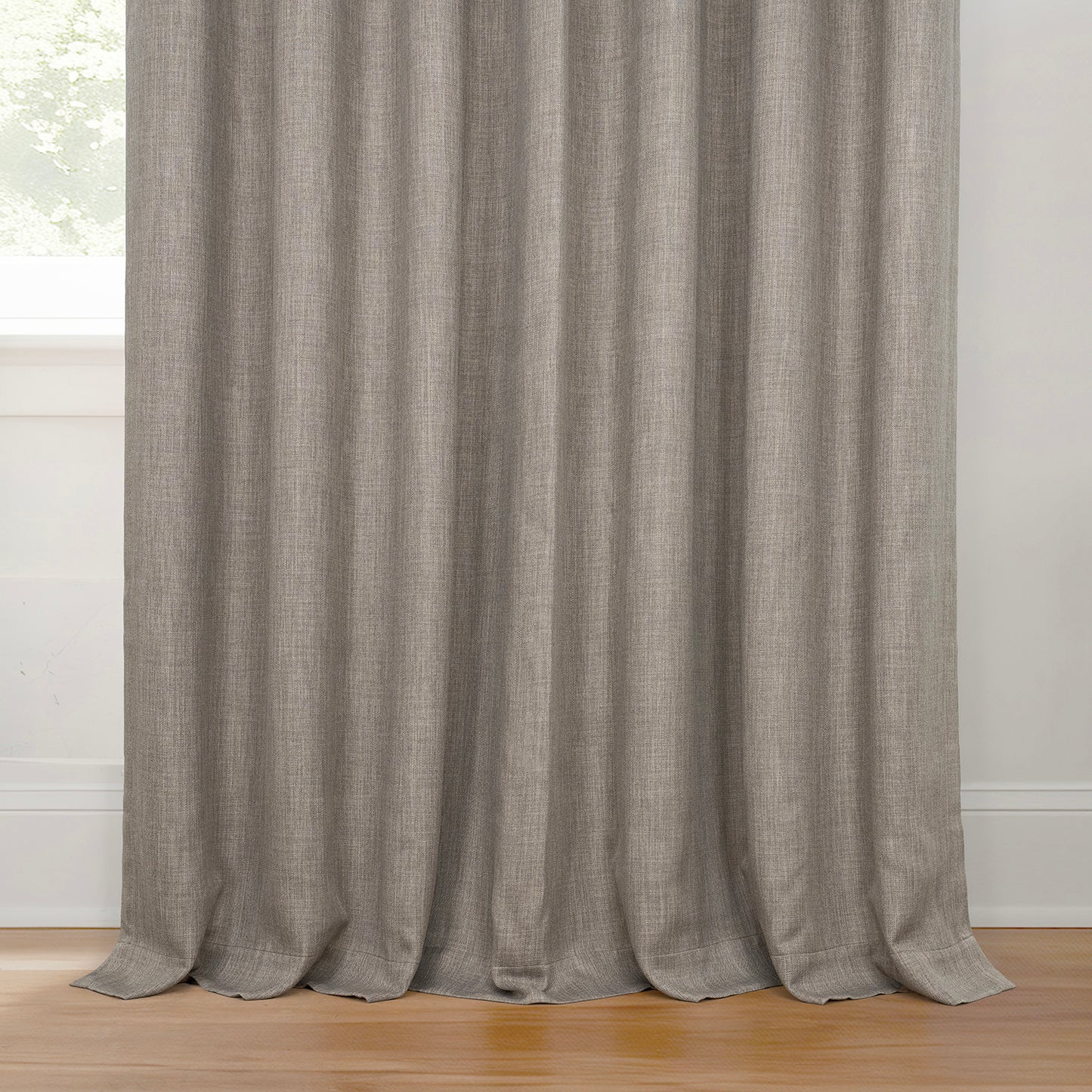 Mink Extra Wide Textured Faux Linen Room Darkening Curtain