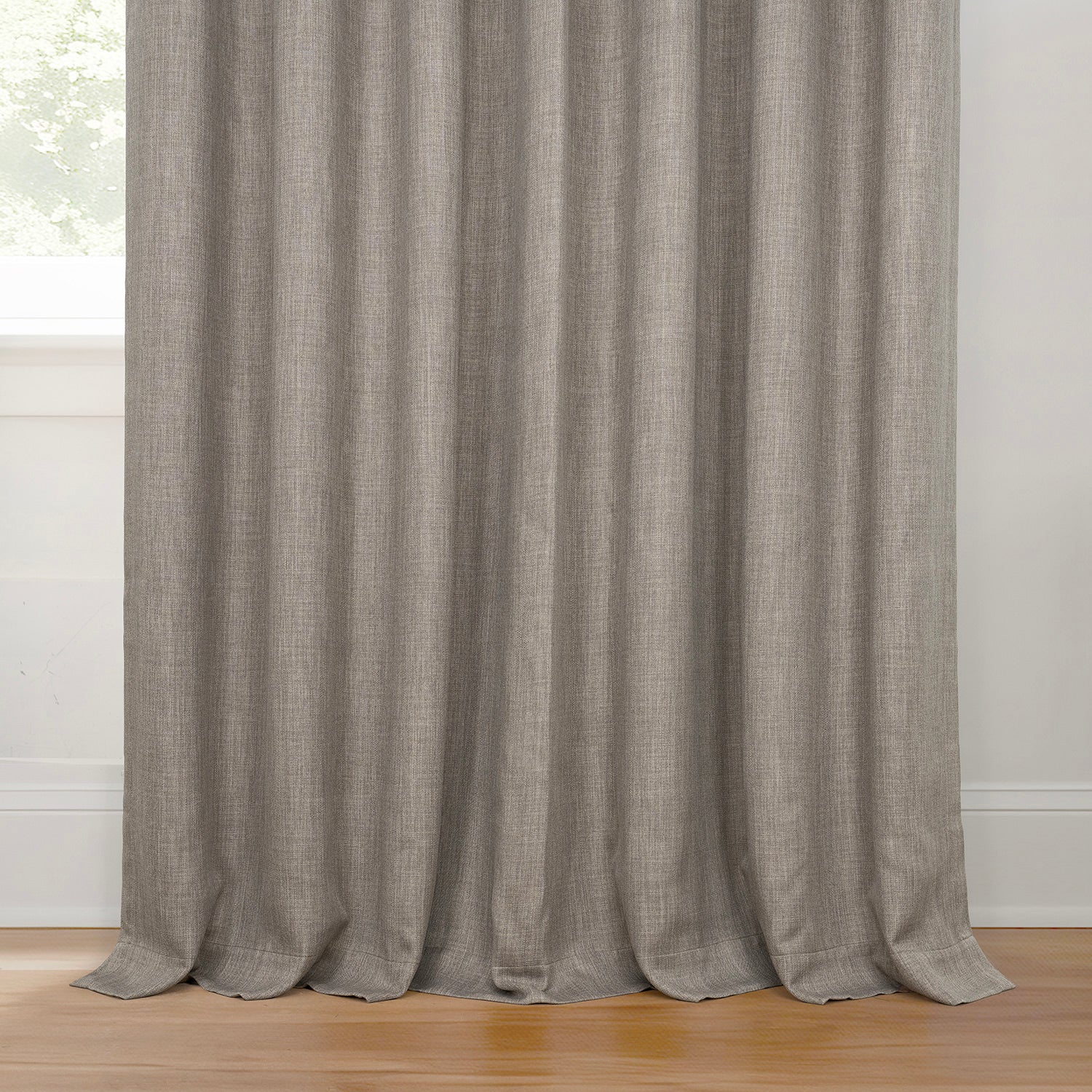 Mink Extra Wide Textured Faux Linen Room Darkening Curtain