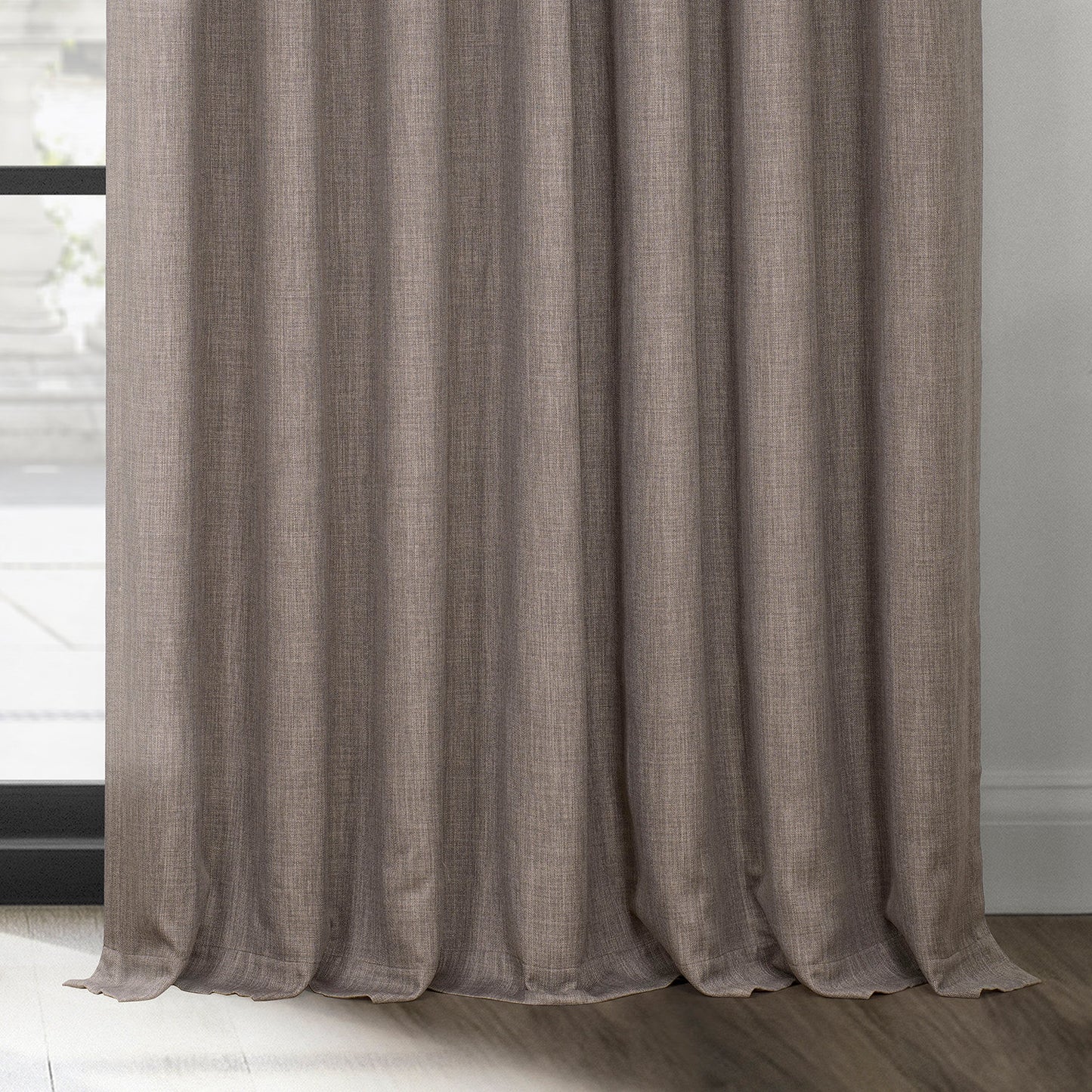 Mink Extra Wide Textured Faux Linen Room Darkening Curtain