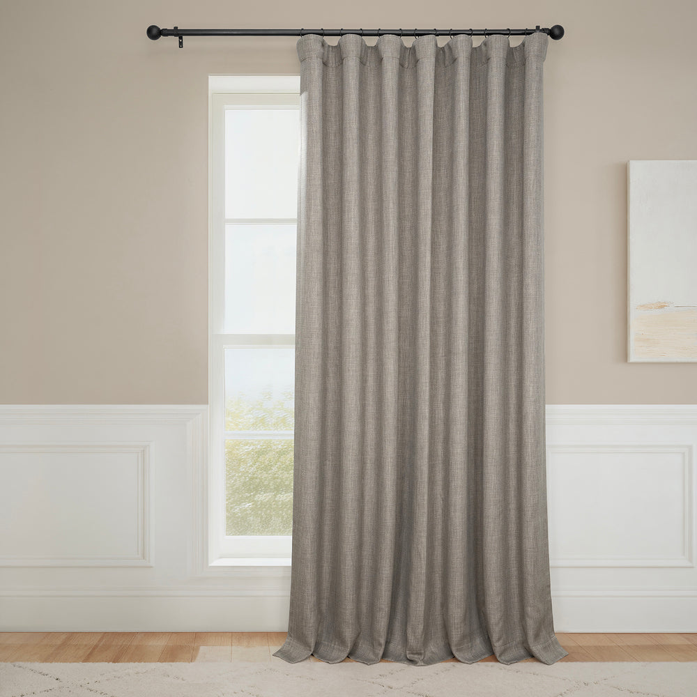 Mink Extra Wide Textured Faux Linen Room Darkening Curtain