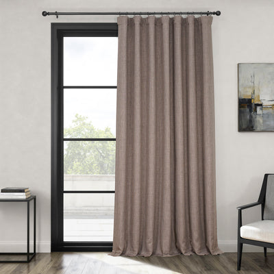 Mink Extra Wide Textured Faux Linen Room Darkening Curtain