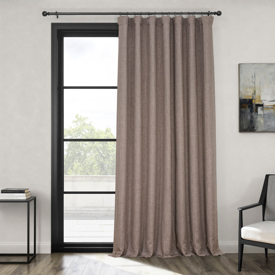 Mink Extra Wide Textured Faux Linen Room Darkening Curtain