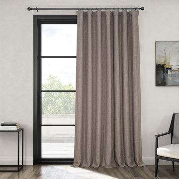 Mink Extra Wide Textured Faux Linen Room Darkening Curtain