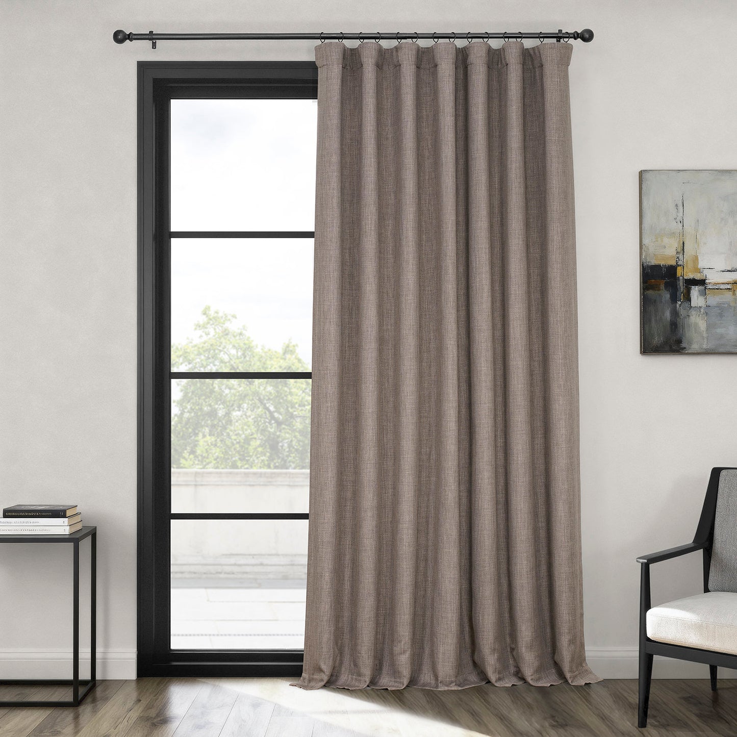 Mink Extra Wide Textured Faux Linen Room Darkening Curtain