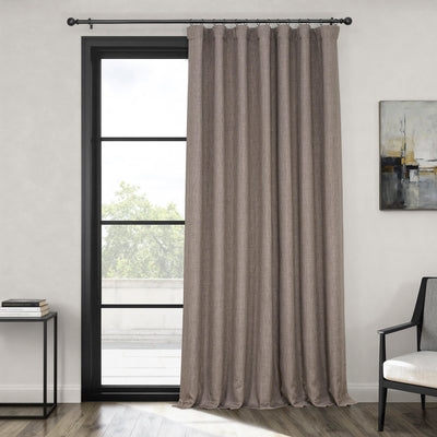 Mink Extra Wide Textured Faux Linen Room Darkening Curtain