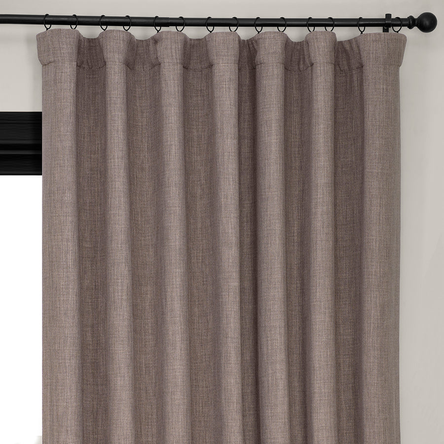Mink Extra Wide Textured Faux Linen Room Darkening Curtain