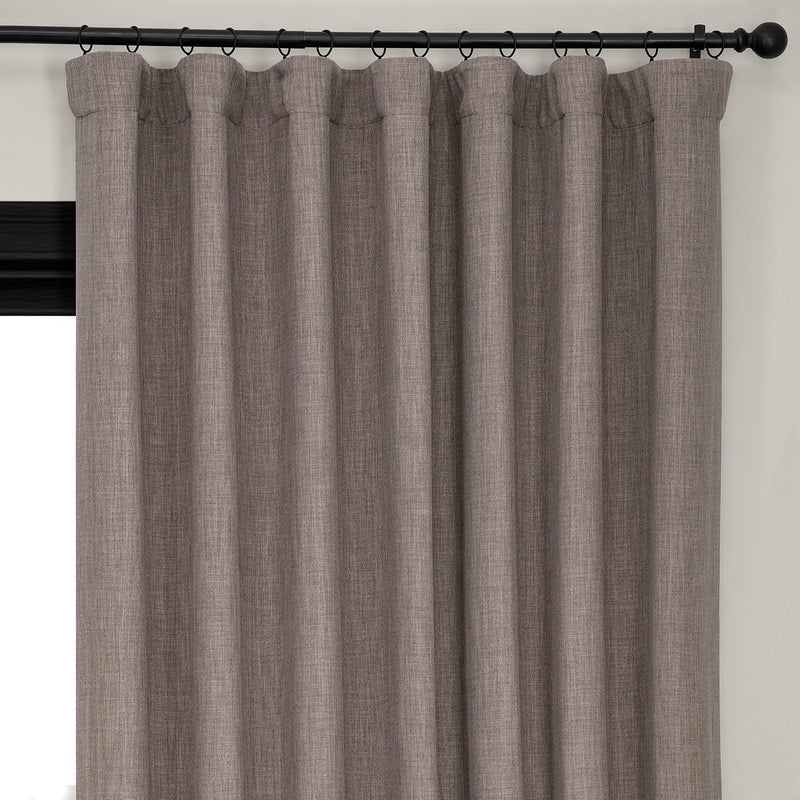 Mink Extra Wide Textured Faux Linen Room Darkening Curtain