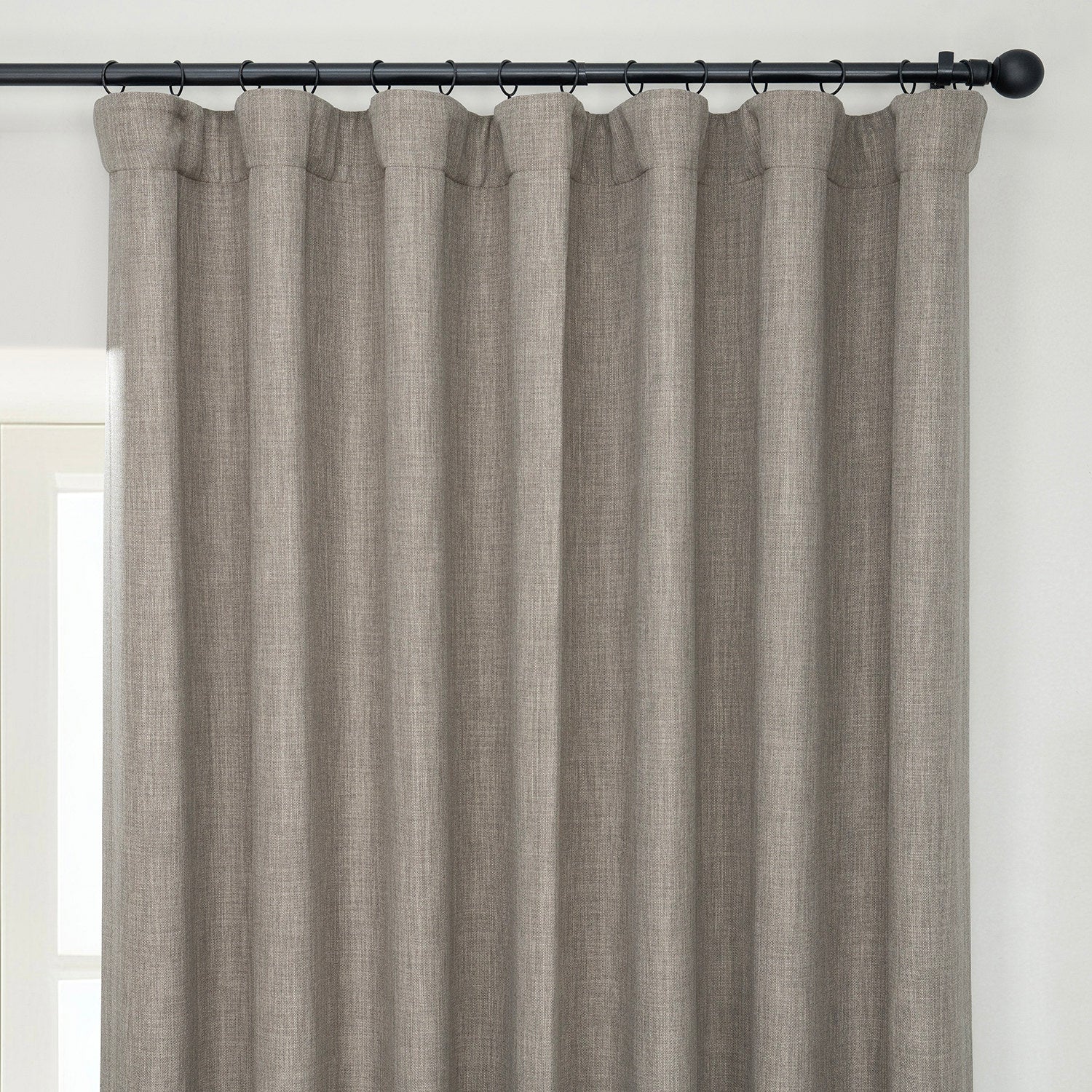 Mink Extra Wide Textured Faux Linen Room Darkening Curtain