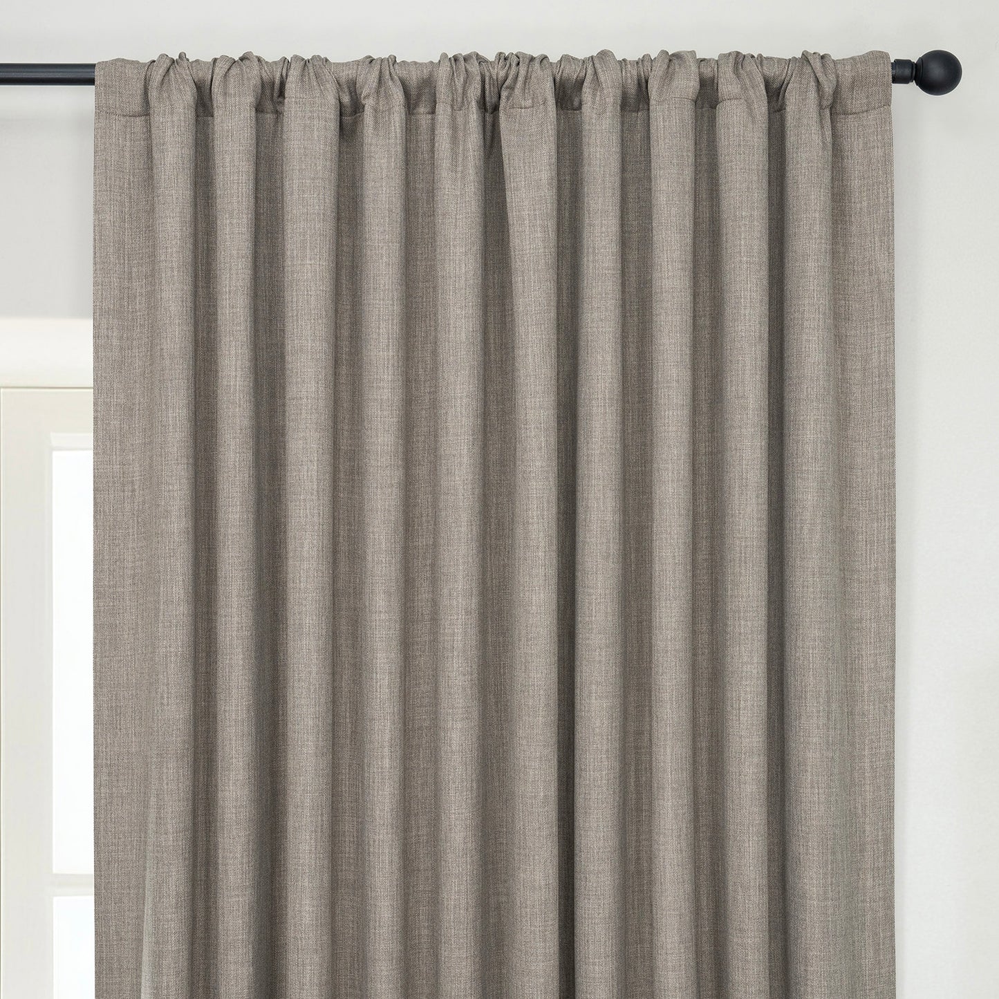 Mink Extra Wide Textured Faux Linen Room Darkening Curtain