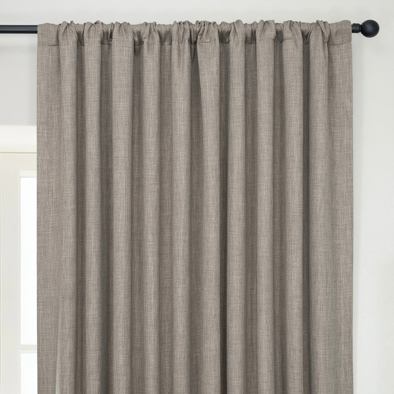 Mink Extra Wide Textured Faux Linen Room Darkening Curtain